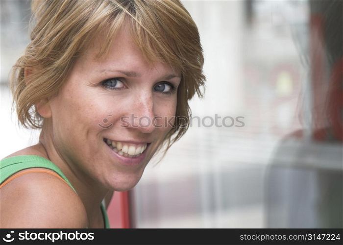Pretty blond girl in summer casual clothing