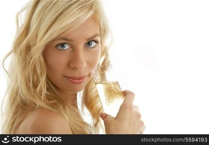 pretty blond with glass of champagne