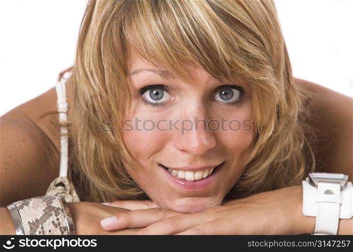 Pretty blond woman with a perfect smile