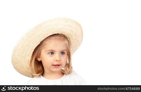 Pretty blonde baby girl isolated on a white background