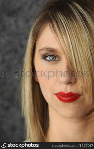 pretty blonde with red lipstick