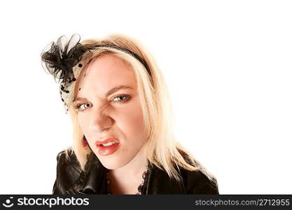 Pretty blonde woman with angry expression