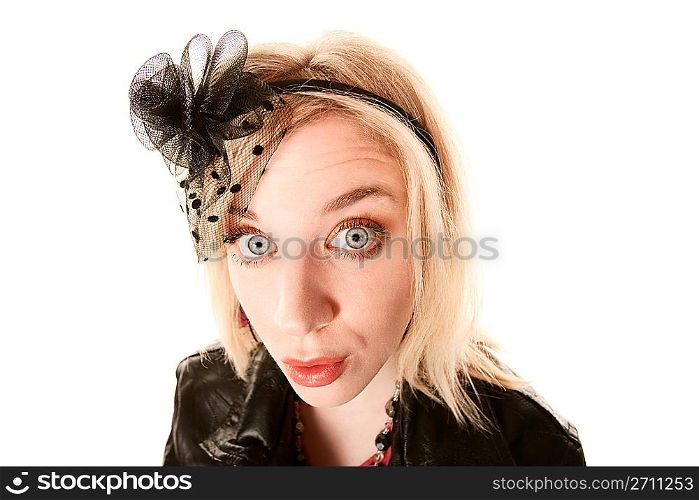 Pretty blonde woman with confused expression