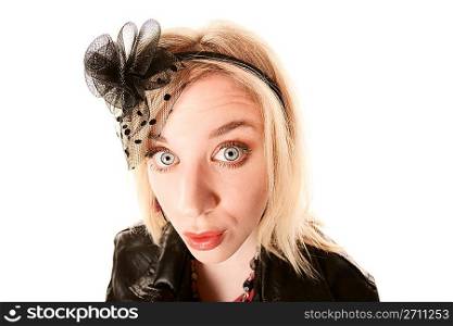 Pretty blonde woman with confused expression