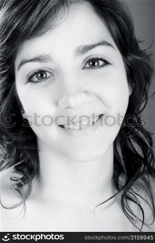 Pretty brunette girl smiling headshot