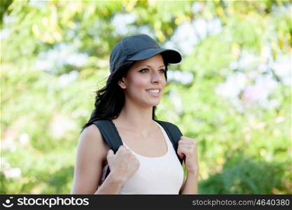 Pretty brunette woman hiking in her spare time