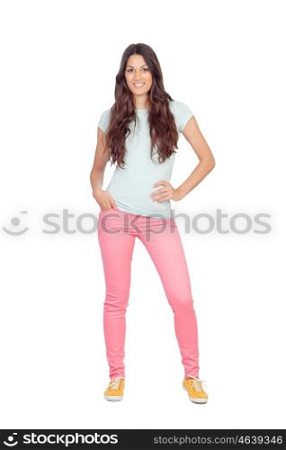 Pretty casual girl isolated on a white background