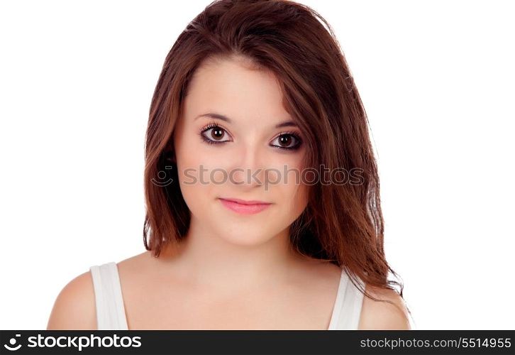 Pretty casual girl isolated on a white background