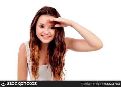 Pretty casual girl looking isolated on a white background