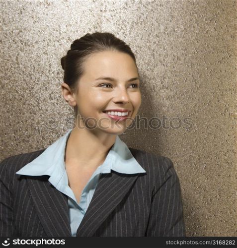 Pretty Caucasian businesswoman smiling.