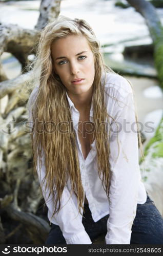 Pretty Caucasian woman posing on Maui, Hawaii beach.