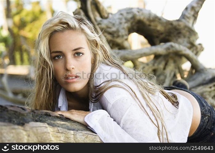 Pretty Caucasian woman posing on Maui, Hawaii beach.