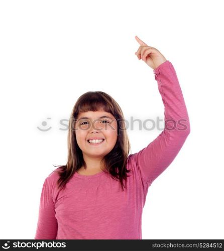 Pretty child asking to speak isolated on a white background