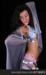 Pretty Colombian woman in belly dancing costume