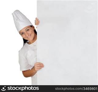 Pretty cook girl with uniform isolated on white background