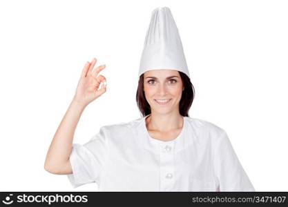 Pretty cook woman isolated on white background