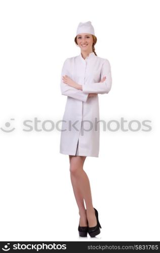 Pretty doctor isolated on white