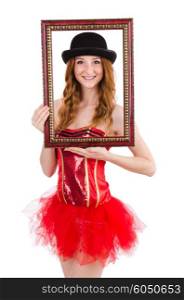 Pretty fairy with picture frame isolated on white