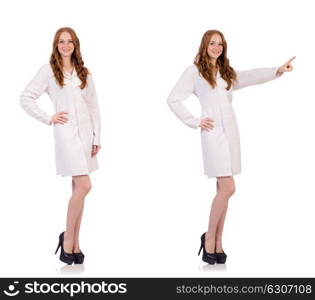 Pretty female doctor isolated on white