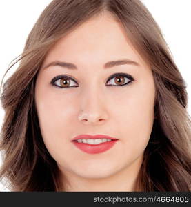 Pretty girl make up with brown eyes isolated on a white background