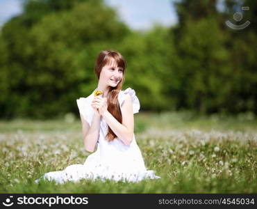 pretty girl spending time in the summer park