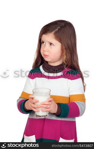 Pretty girl with a milk glass isolated on white background