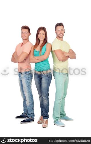 Pretty girl with two handsome boys isolated on a white background