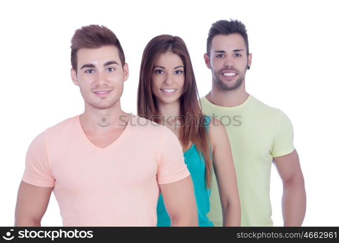 Pretty girl with two handsome boys isolated on a white background