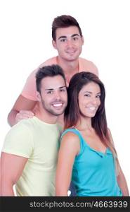 Pretty girl with two handsome boys isolated on a white background