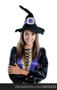Pretty girl with witch costume isolated on white