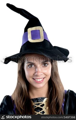 Pretty girl with witch costume isolated on white