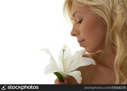 pretty lady with madonna lily