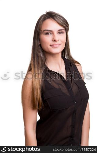 Pretty latin woman posing over white background