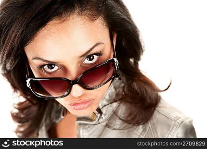 Pretty Latina Woman Looking Over Her Glasses