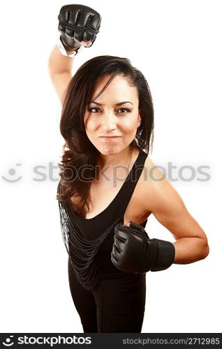 Pretty Latina Woman with Boxing Gloves