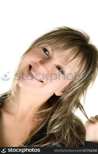 Pretty laughing woman isolated on white