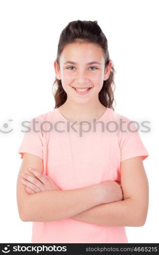 Pretty little girl with blue eyes isolated on a white background
