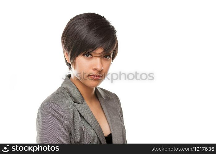 Pretty Mixed Race Girl Isolated Against White Background.