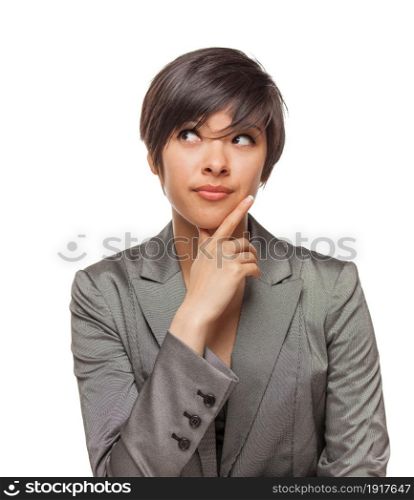 Pretty Mixed Race Girl Looking To The Side Isolated Against White Background.