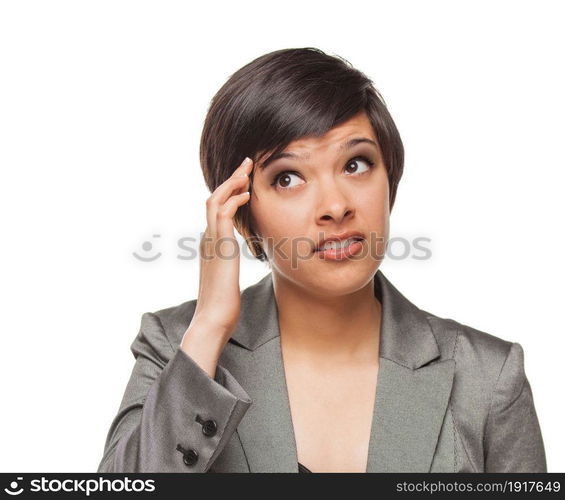 Pretty Mixed Race Girl Looking To The Side Isolated Against White Background.