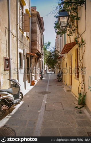 Pretty narrow lane in the old town of Rethymno, Crete, Greece, Europe. Pretty narrow lane in the old town of Rethymno, Crete, Greece