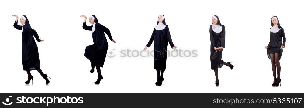 Pretty nun isolated on white