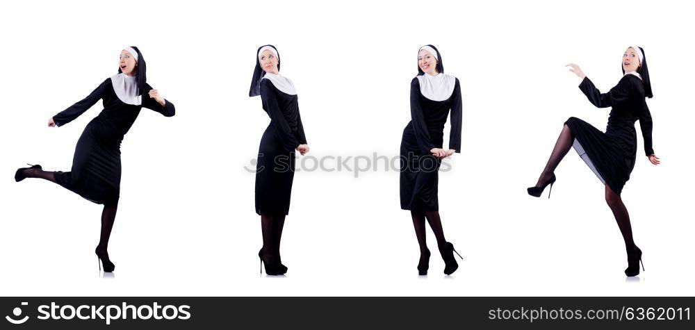 Pretty nun isolated on white