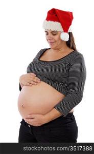 Pretty pregnant woman with Santa Claus hat