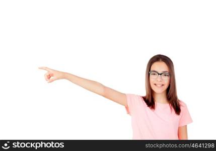 Pretty preteenager girl with glasses isolated on a white background