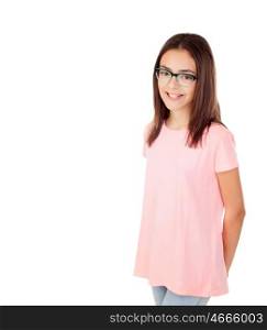 Pretty preteenager girl with glasses isolated on a white background