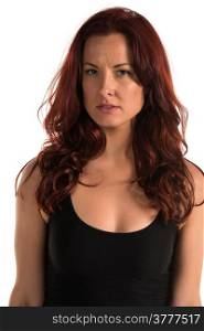 Pretty redheaded woman in a black tank top