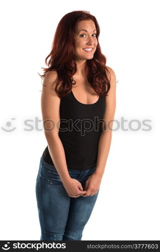 Pretty redheaded woman in a black tank top