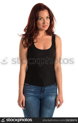 Pretty redheaded woman in a black tank top