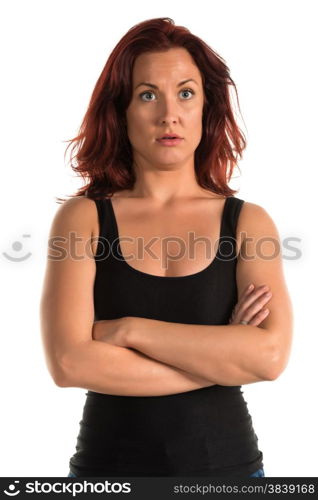 Pretty redheaded woman in a black tank top